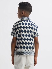 Reiss Navy/Ivory Devaroe Junior Cuban Collar Short Sleeve Shirt - Image 5 of 7