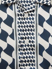 Reiss Navy/Ivory Devaroe Junior Cuban Collar Short Sleeve Shirt - Image 7 of 7