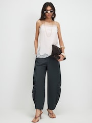 River Island Green High Rise Barrel Leg Utility Trousers - Image 1 of 4