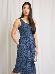 Weird Fish Blue Illaria Organic Printed Cheesecloth Midi Dress - Image 1 of 6