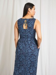 Weird Fish Blue Illaria Organic Printed Cheesecloth Midi Dress - Image 2 of 6