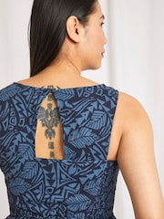 Weird Fish Blue Illaria Organic Printed Cheesecloth Midi Dress - Image 4 of 6