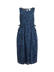 Weird Fish Blue Illaria Organic Printed Cheesecloth Midi Dress - Image 5 of 6