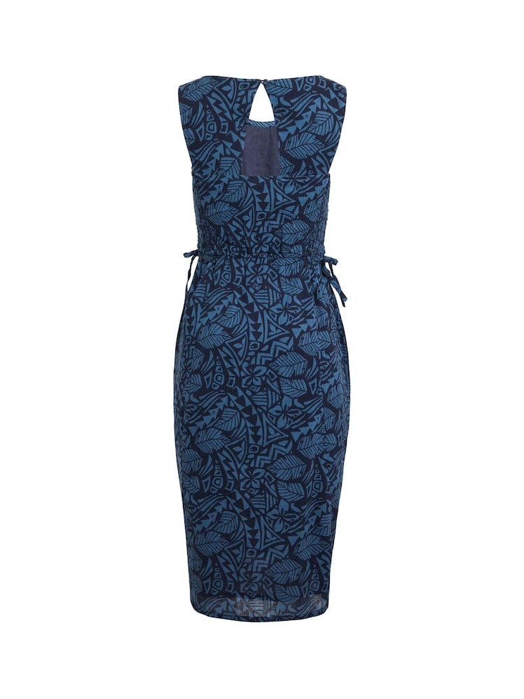Weird Fish Blue Illaria Organic Printed Cheesecloth Midi Dress - Image 6 of 6