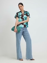 River Island Brown Floral Short Sleeve Notch Neck Blouse - Image 2 of 4