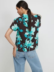 River Island Brown Floral Short Sleeve Notch Neck Blouse - Image 3 of 4