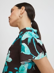 River Island Brown Floral Short Sleeve Notch Neck Blouse - Image 4 of 4
