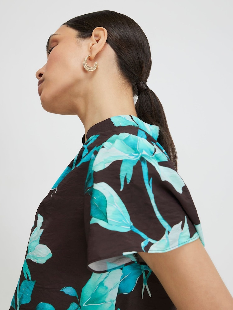 River Island Brown Floral Short Sleeve Notch Neck Blouse - Image 4 of 4