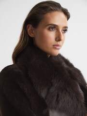 Reiss Dark Aubergine Dana Reversible Longline Shearling Coat - Image 4 of 8
