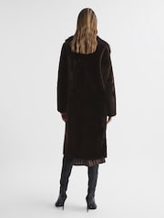 Reiss Dark Aubergine Dana Reversible Longline Shearling Coat - Image 5 of 8