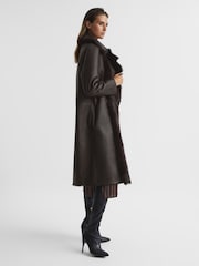 Reiss Dark Aubergine Dana Reversible Longline Shearling Coat - Image 6 of 8