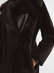 Reiss Dark Aubergine Dana Reversible Longline Shearling Coat - Image 8 of 8