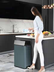 EKO Blue Titanium Steel Recycling 20+20 Litres Bin - Image 1 of 4