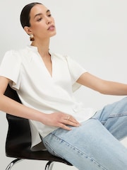 River Island White Short Sleeve Satin Notch Neck Blouse - Image 3 of 4