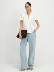 River Island White Short Sleeve Satin Notch Neck Blouse - Image 4 of 4