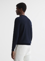 Reiss Navy Brookes Stitch Interest Crew Neck Jumper - Image 5 of 6