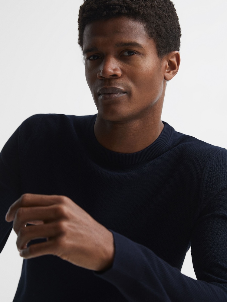 Reiss Navy Brookes Stitch Interest Crew Neck Jumper - Image 6 of 6