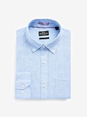 Blue Slim Fit Signature Baird McNutt Irish 100% Linen Trimmed Oxford Shirt - Image 10 of 12