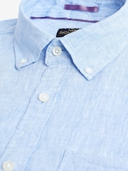 Blue Slim Fit Signature Baird McNutt Irish 100% Linen Trimmed Oxford Shirt - Image 11 of 12