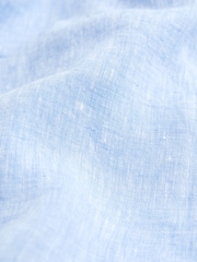 Blue Slim Fit Signature Baird McNutt Irish 100% Linen Trimmed Oxford Shirt - Image 12 of 12