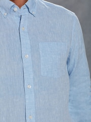 Blue Slim Fit Signature Baird McNutt Irish 100% Linen Trimmed Oxford Shirt - Image 7 of 12