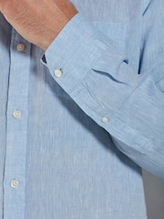 Blue Slim Fit Signature Baird McNutt Irish 100% Linen Trimmed Oxford Shirt - Image 8 of 12