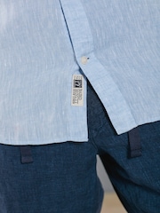 Blue Slim Fit Signature Baird McNutt Irish 100% Linen Trimmed Oxford Shirt - Image 9 of 12