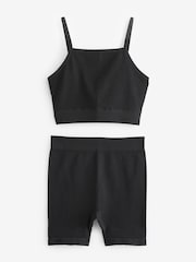Black Seam Free Top and Cycling Shorts Set (7-16yrs) - Image 5 of 6