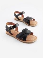 Black Standard Fit (F) Woven Leather Sandals - Image 1 of 5