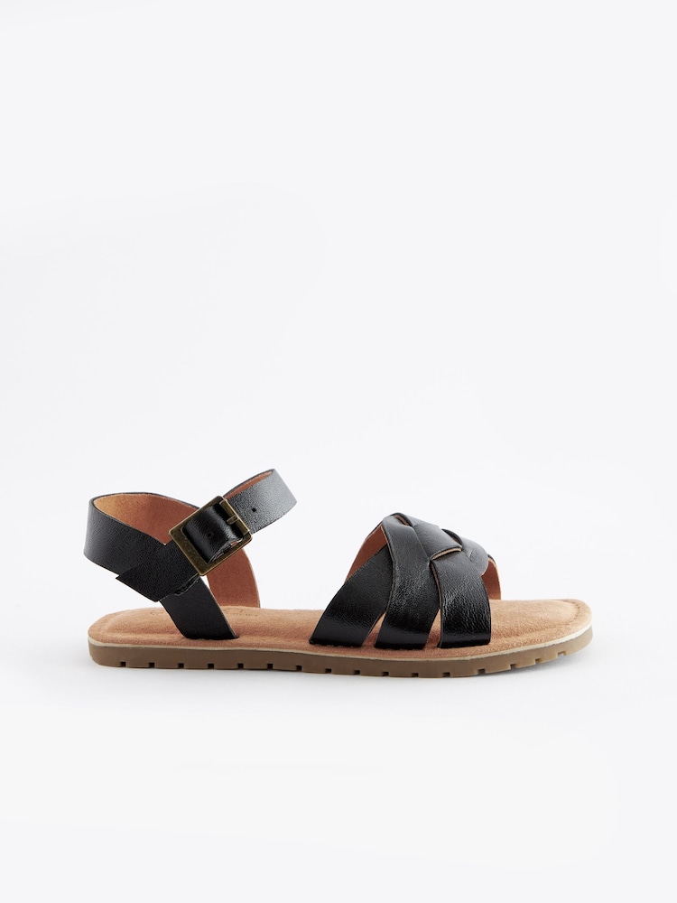 Black Standard Fit (F) Woven Leather Sandals - Image 2 of 5