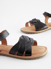 Black Standard Fit (F) Woven Leather Sandals - Image 3 of 5
