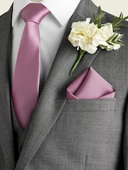 Rosa oscuro - Juego de corbata y pañuelo de bolsillo de seda - Imagen 1 de 5