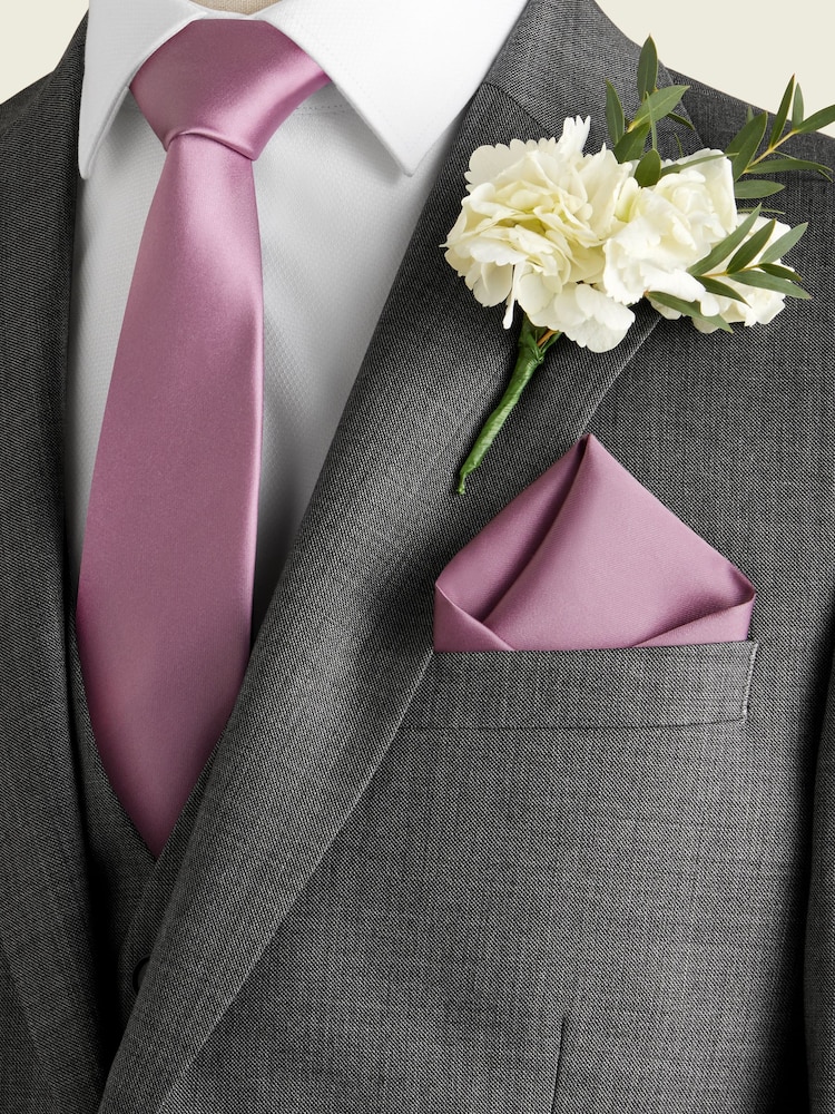 Rosa oscuro - Juego de corbata y pañuelo de bolsillo de seda - Imagen 1 de 5