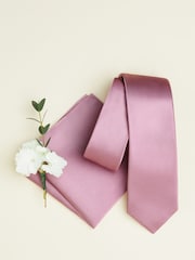 Rosa oscuro - Juego de corbata y pañuelo de bolsillo de seda - Imagen 2 de 5