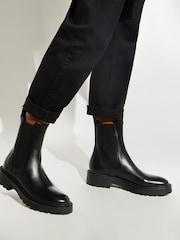 Dune London Black Picture Cleated Chelsea Boots - Image 1 of 6