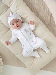 JoJo Maman Bébé White Jemima Puddle-Duck Cotton Baby Sleepsuit & Hat Set - Image 2 of 6