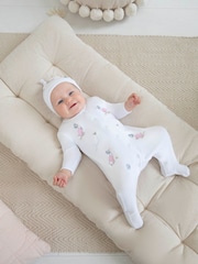 JoJo Maman Bébé White Jemima Puddle-Duck Cotton Baby Sleepsuit & Hat Set - Image 3 of 6