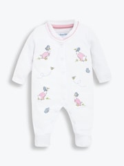 JoJo Maman Bébé White Jemima Puddle-Duck Cotton Baby Sleepsuit & Hat Set - Image 5 of 6