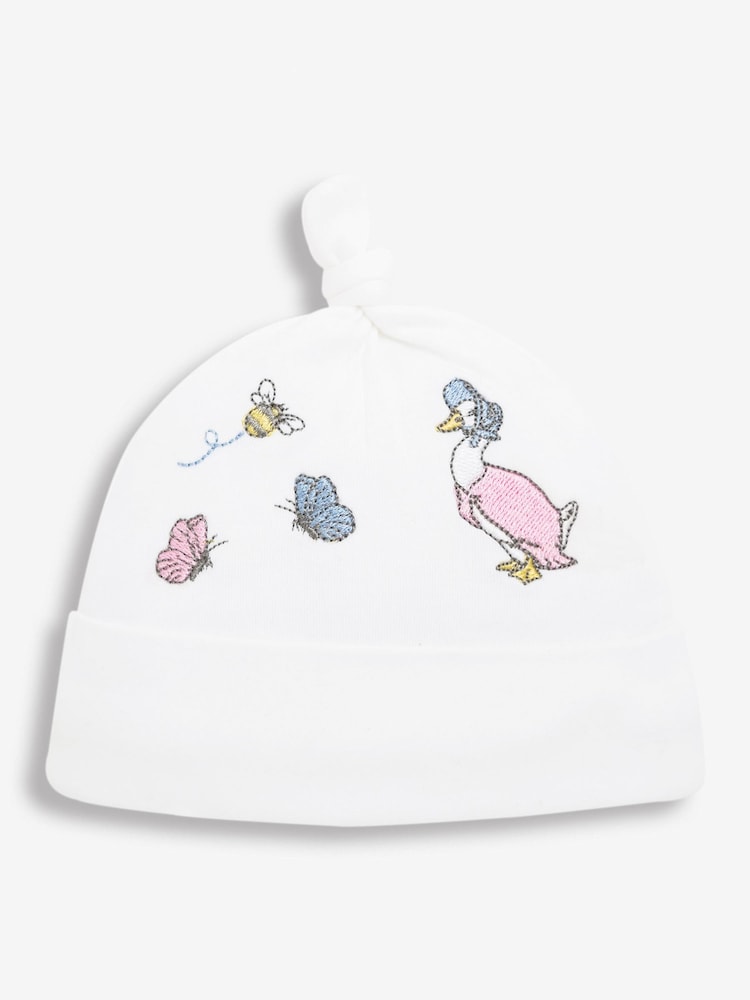 JoJo Maman Bébé White Jemima Puddle-Duck Cotton Baby Sleepsuit & Hat Set - Image 6 of 6