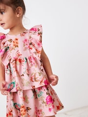 Pink Floral Tiered Ponte Occasion Dress (3mths-7yrs) - Image 3 of 6