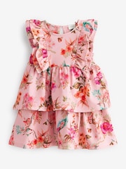 Pink Floral Tiered Ponte Occasion Dress (3mths-7yrs) - Image 5 of 6