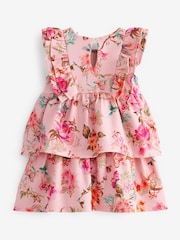 Pink Floral Tiered Ponte Occasion Dress (3mths-7yrs) - Image 6 of 6