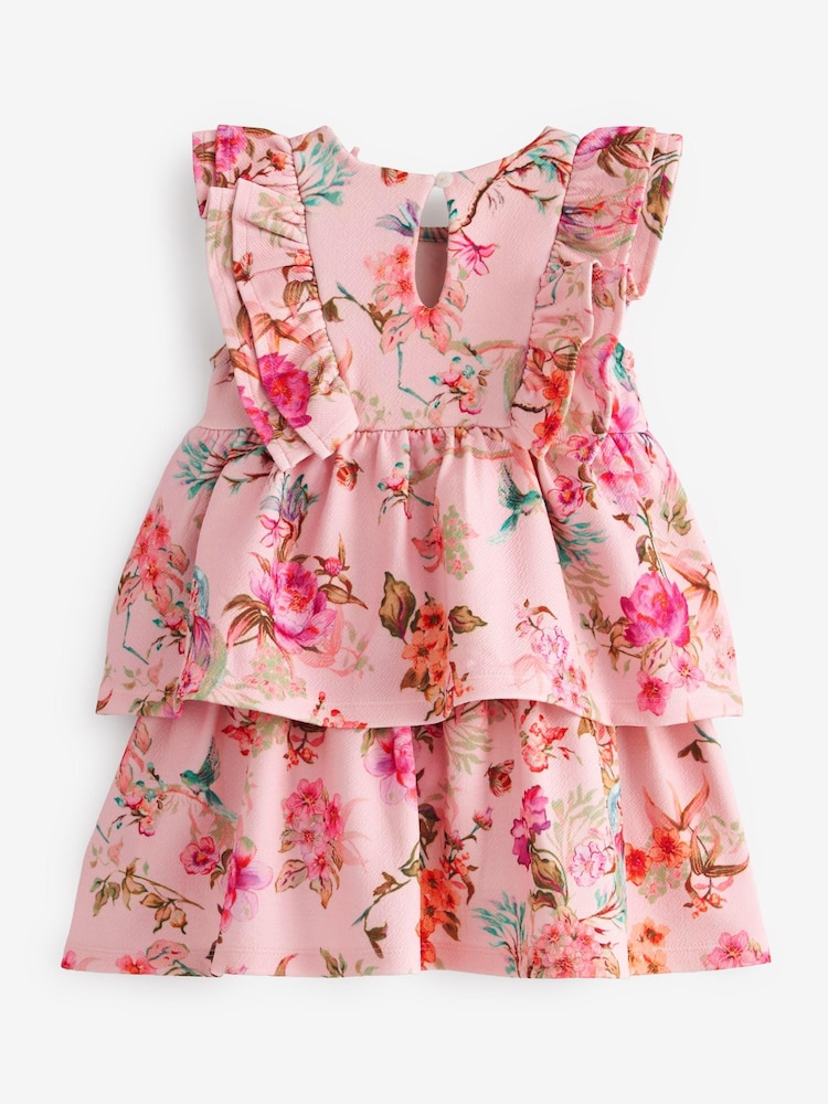 Pink Floral Tiered Ponte Occasion Dress (3mths-7yrs) - Image 6 of 6
