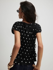 River Island Black Short Sleeve Shirred Polka Dot Top - Image 4 of 4