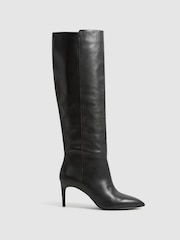 Reiss Black Celia Pull On Knee High Boots - Image 1 of 5