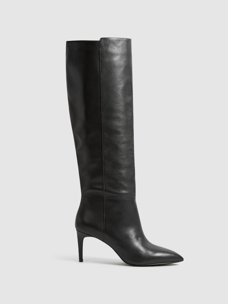 Reiss Black Celia Pull On Knee High Boots - Image 1 of 5