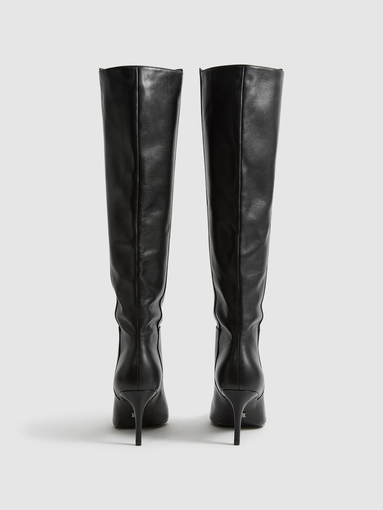 Reiss Black Celia Pull On Knee High Boots - Image 5 of 5
