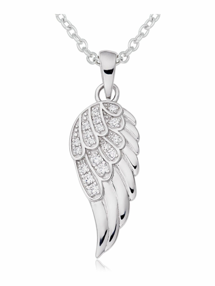 Beaverbrooks Sterling Silver Cubic Zirconia Angel Wing Pendant Necklace - Image 1 of 3