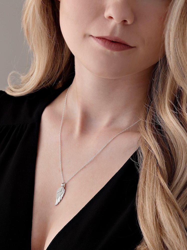 Beaverbrooks Sterling Silver Cubic Zirconia Angel Wing Pendant Necklace - Image 2 of 3