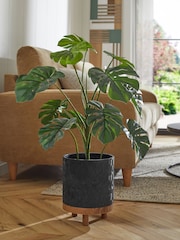 Green Artificial Monstera Plant In Black Bronx Planter - Image 1 of 3